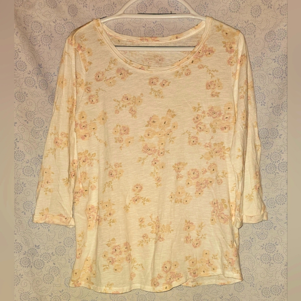 ✨️ Kohls Sonoma Women's 3/4 Sleeve Top Large/ White Pink Floral